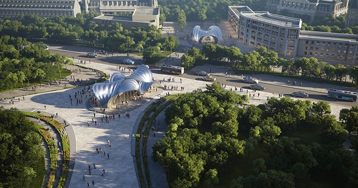 Zaha Hadid Architects, Çelik Pavilyonuyla Dikkat Çeken Bir Metro İstasyonu Tasarladı