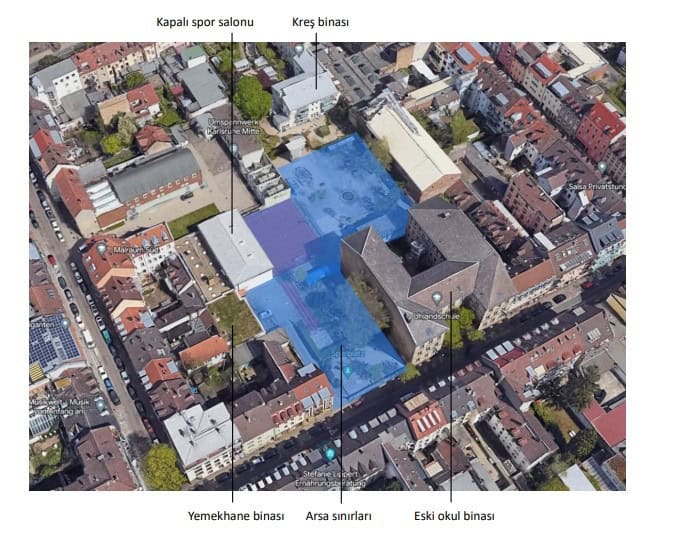 Görsel 1. Proje arsası: Uhlandschule, Schützenstraße, Karlsruhe, Almanya (Google, 2024)